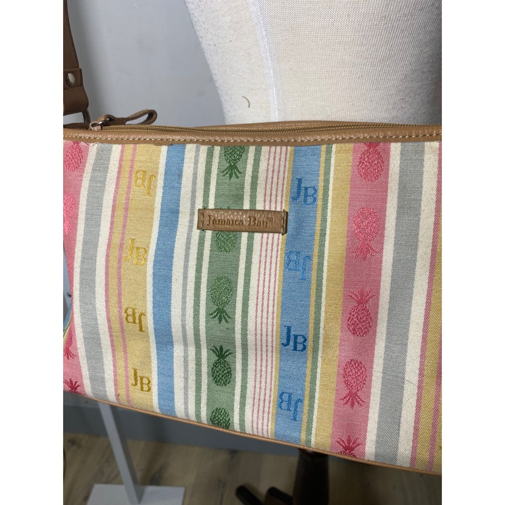 Jamaica Bay Vintage Pineapple Stripe‎ Canvas Shoulder Bag Colorful Tropical Y2k